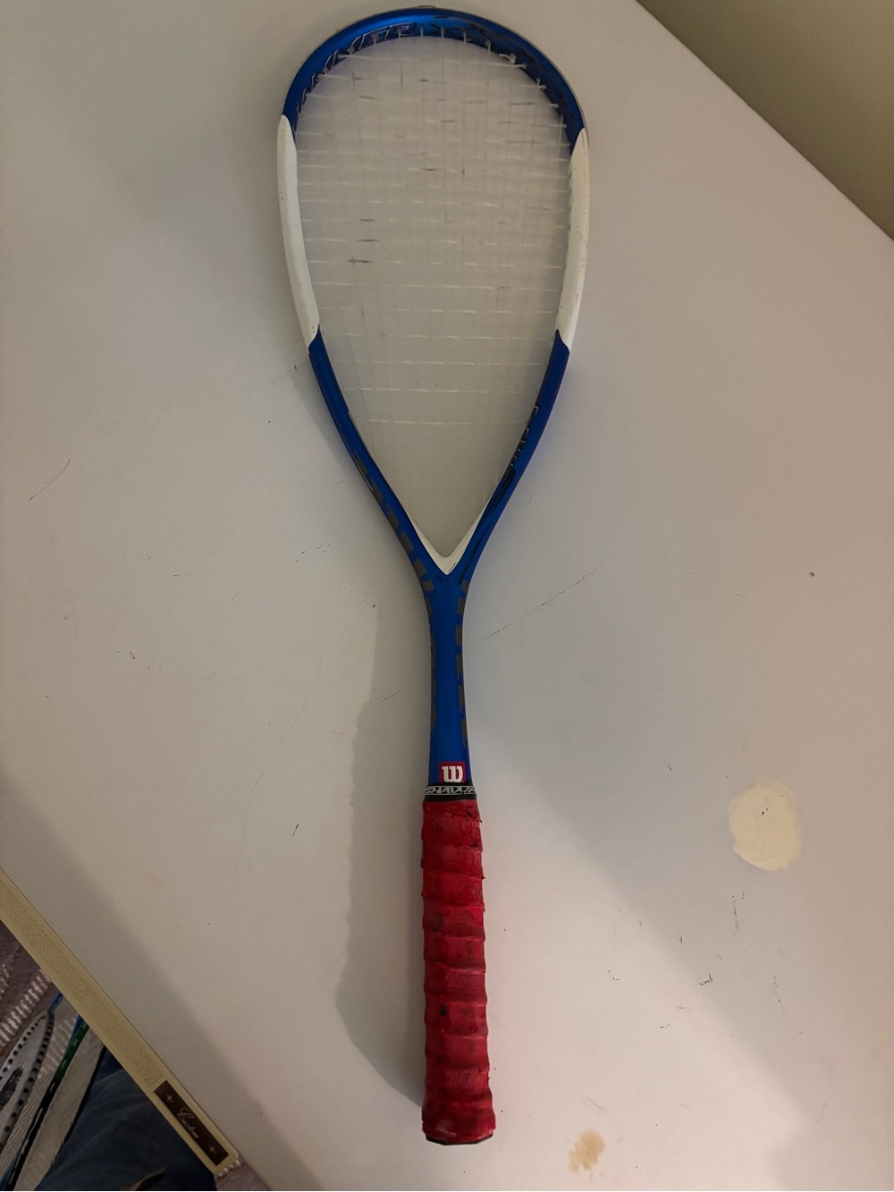Wilson Blue and White Squash Racket with Red Grip